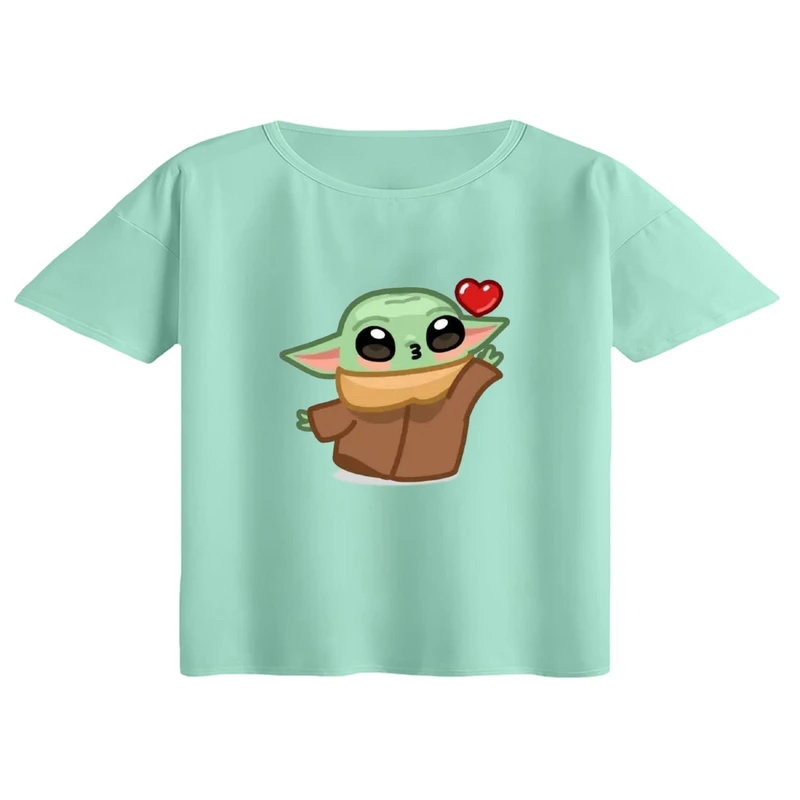 کراپ تی‌شرت آستین کوتاه زنانه مدل بیبی یودا