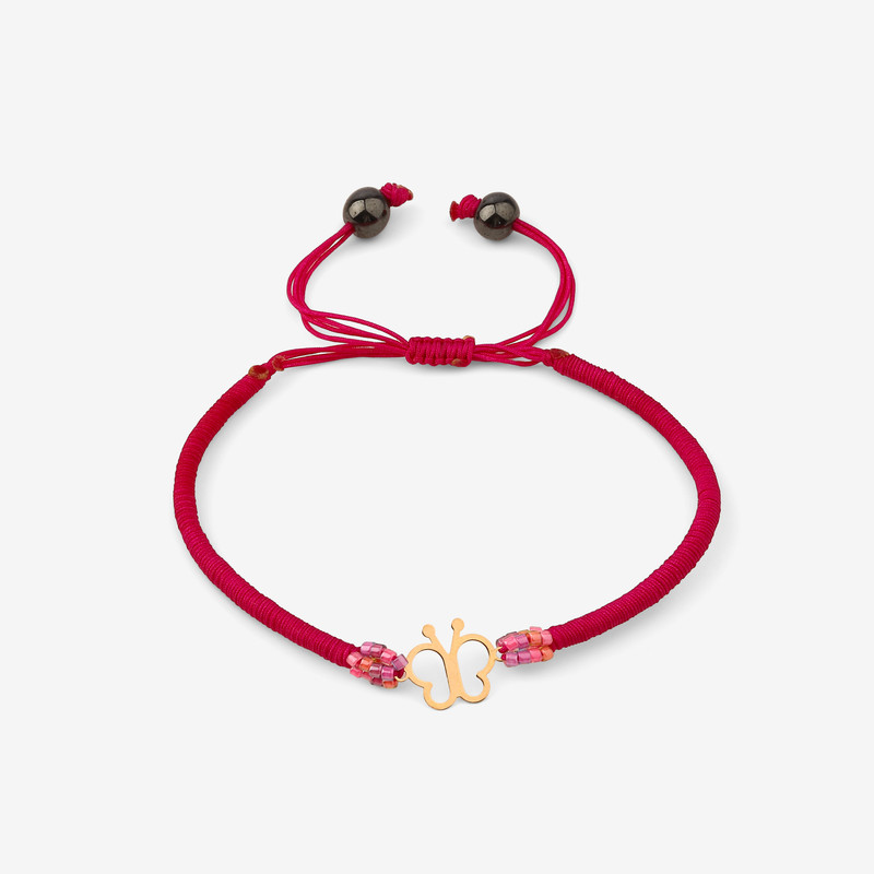 دستبند طلا 18 عیار دخترانه با بند نخی روبی آرت گالری مدل 316169