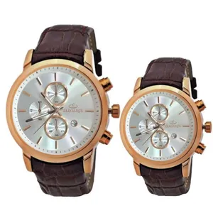 ست ساعت مچی عقربه‌ای کوارتز زنانه و مردانه الگانس مدل بند فیکس تک موتور ژاپن کد 002