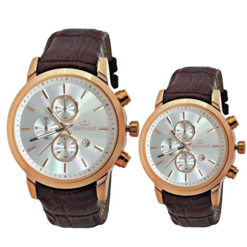 ست ساعت مچی عقربه‌ای کوارتز زنانه و مردانه الگانس مدل بند فیکس تک موتور ژاپن کد 002