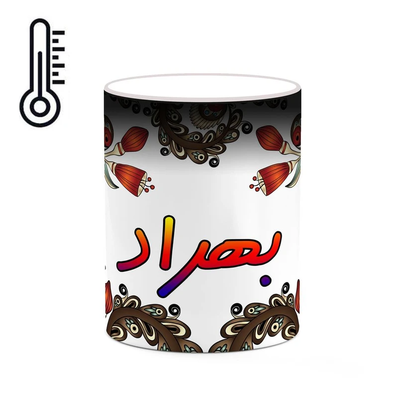 ماگ حرارتی کاکتی مدل اسم بهراد طرح سنتی گل و بته کد mgh44226