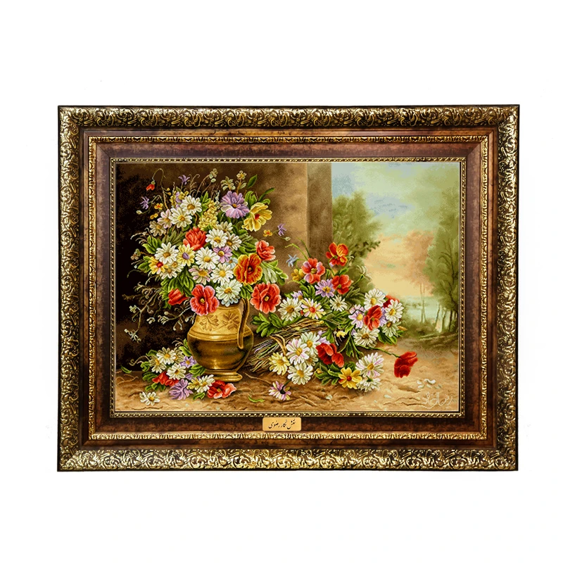 تابلو فرش ماشینی نقش نگار رضوی طرح گل کد 2298H