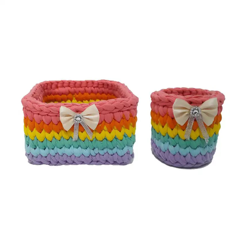 سبد قلاب بافی تریکو مدل رنگین کمانی کد 03 مجموعه 2 عددی