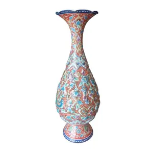 گلدان میناکاری مسی طرح گل و مرغ برجسته کد 02