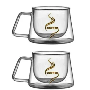 لیوان مدل دوجداره دسته دار کد 250 طرح کافی بسته 2 عددی