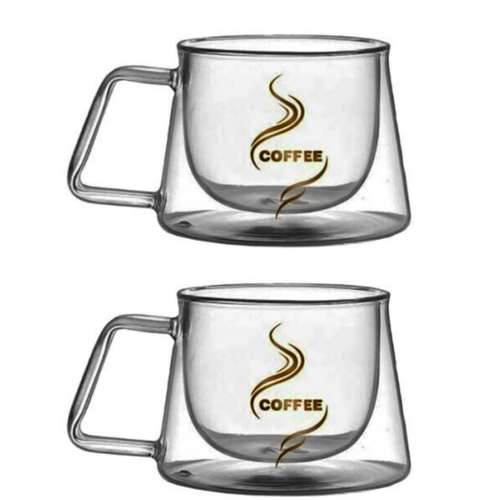 لیوان مدل دوجداره دسته دار کد 250 طرح کافی بسته 2 عددی