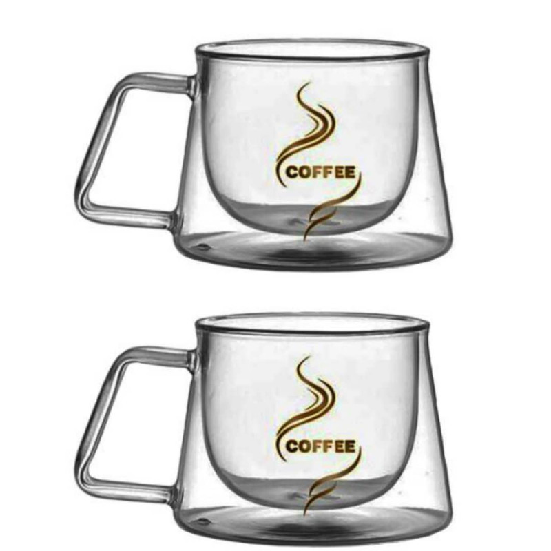 لیوان مدل دوجداره دسته دار کد 250 طرح کافی بسته 2 عددی