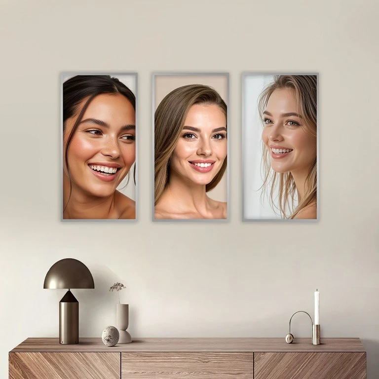 تابلو بکلیت طرح لبخند و دندانپزشکی مدل SI-5165 فریم نقره ای مجموعه 3 عددی