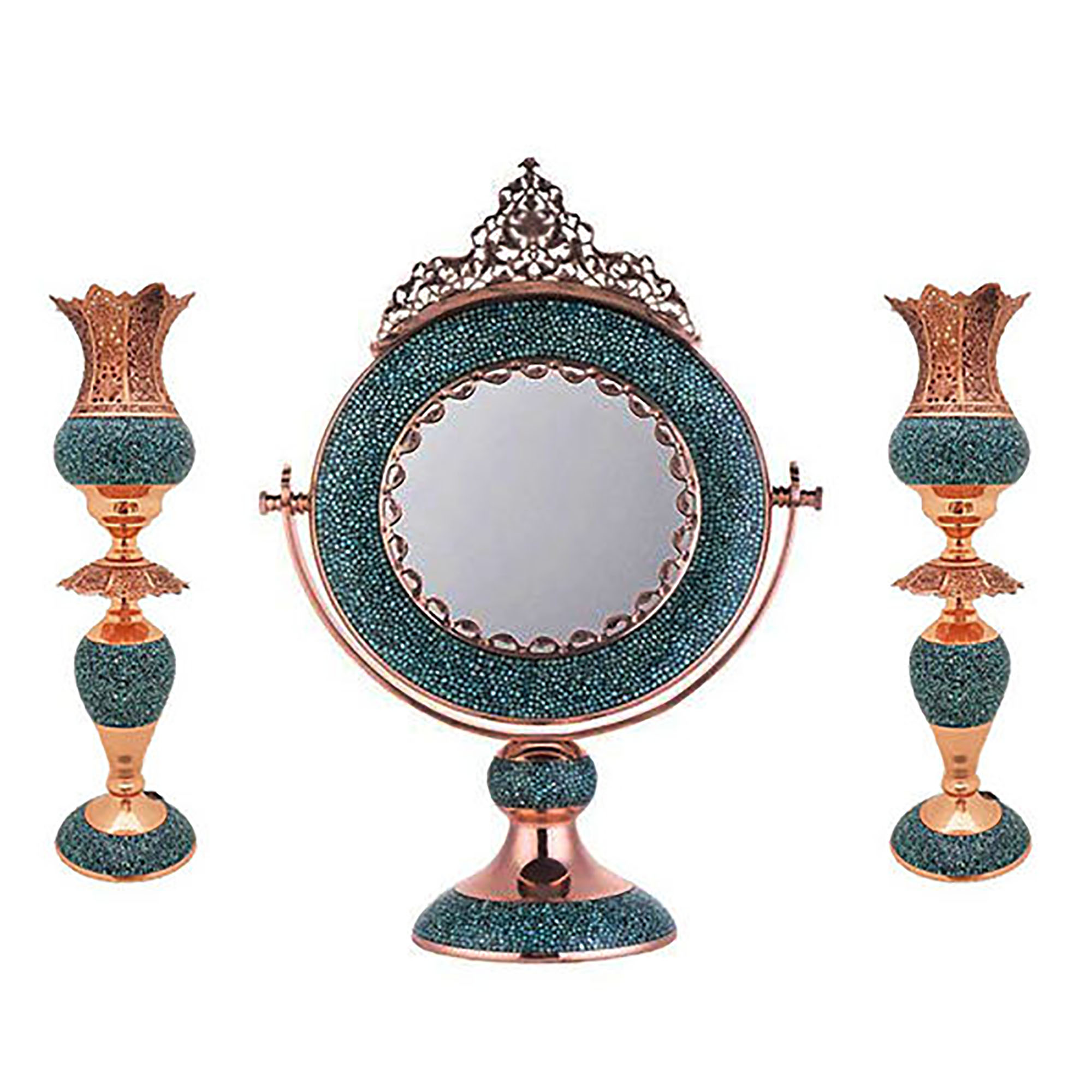 Turquoise inlaying Mirror and candlestick set, 05029 Model