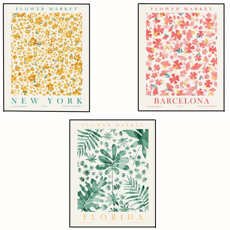 پوستر مدل مستر مجموعه گل -بارسلونا-فلوریدا-نیویورک مجموعه 3 عددی