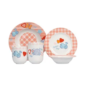 سرویس غذاخوری 5 پارچه کودک چینی زرین ایران مدل ایتالیا اف بیبی پپ با لیوان درجه یک