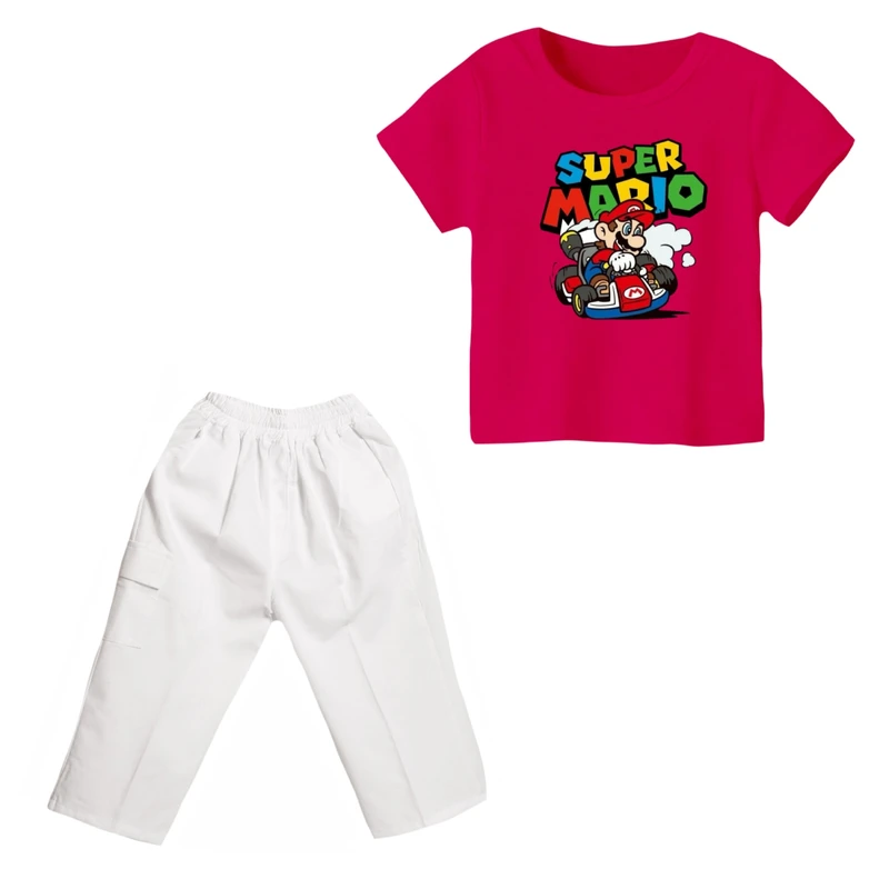 ست تی شرت و شلوارک دخترانه مدل ماریو کد ۷