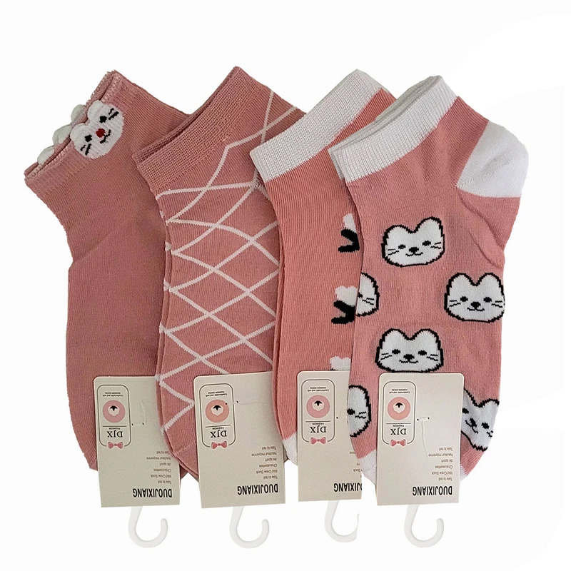 جوراب ساق کوتاه زنانه مدل گربه 4-01233 بسته 4 عددی