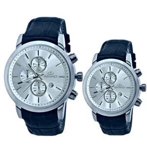 ست ساعت مچی عقربه‌ای کوارتز زنانه و مردانه الگانس مدل بند فیکس تک موتور ژاپن کد 001