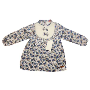 پیراهن دخترانه مدل گلدار جلو خزدار آستردار