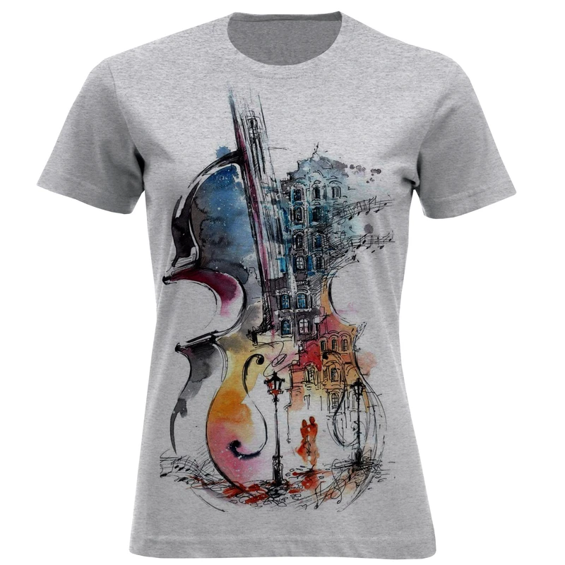 تیشرت آستین کوتاه زنانه طرح ویالون کد F606