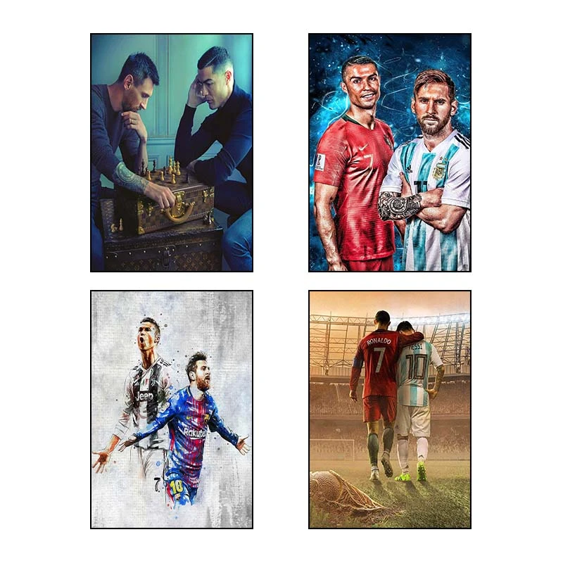 تابلو شاسي کارنيکا طرح رونالدو و مسی Ronaldo & Messi کد 77120 مجموعه 4 عددی