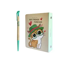 دفتر کلاسوری 100 برگ نگار مدل فانتزی طرح گربه به همراه خودکار