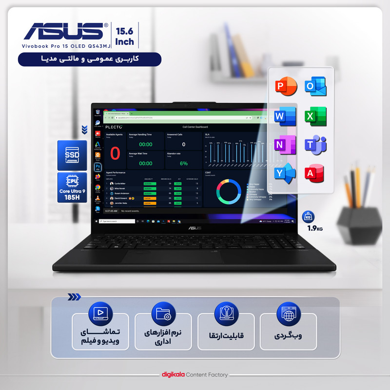لپ تاپ 15.6 اینچی ایسوس مدل Vivobook Pro 15 OLED Q543MJ-U93050-Core Ultra 9 185H-24GB DDR5-2SSD-RTX3050-W-FHD