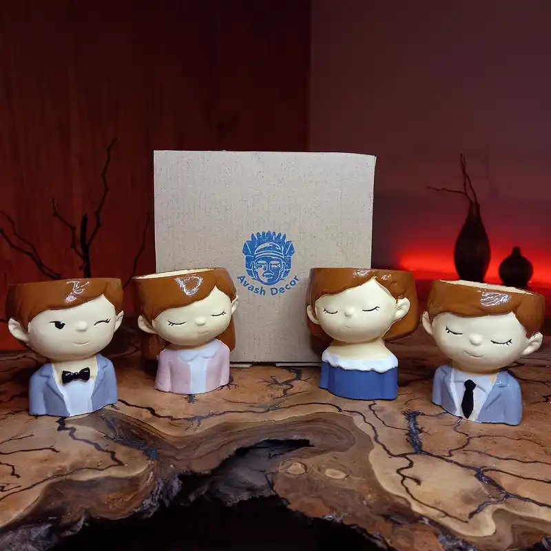 گلدان سرامیکی مدل عروسکی طرح دختر و پسر فانتزی مجموعه 4 عددی