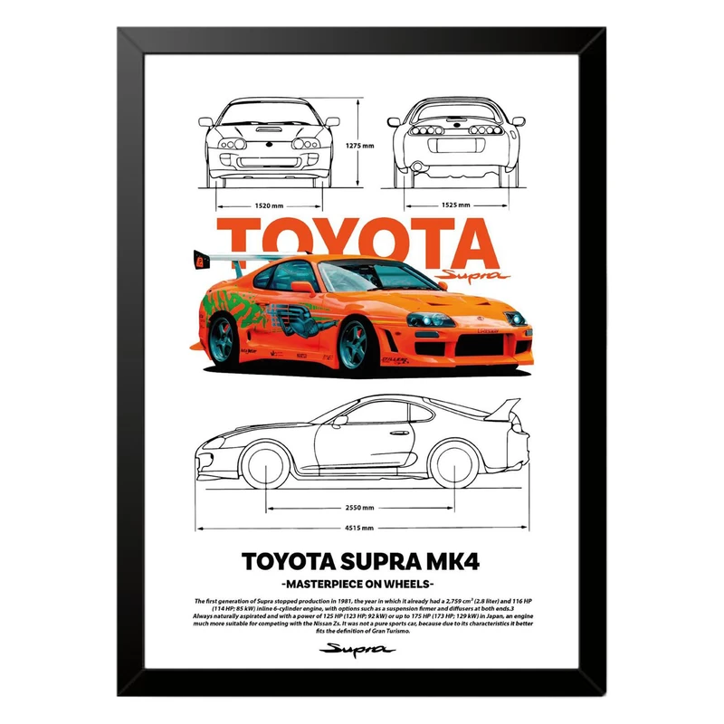 تابلو بکلیت طرح ماشین و خودرو تویوتا TOYOTA SUPRA MK4 مدل b-po1559 فریم مشکی