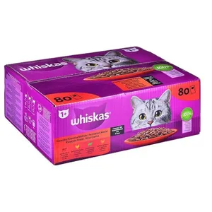 پوچ گربه ویسکاس مدل گروی طعم میکس گوشت وزن 85 گرم بسته 80 عددی