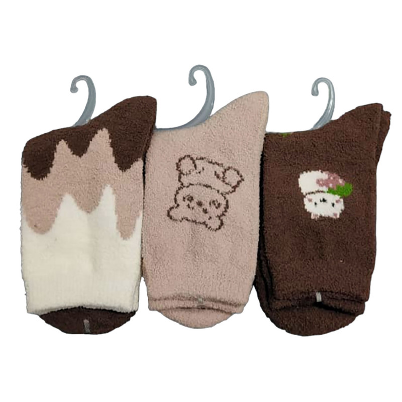 جوراب ساق بلند زنانه مدل بوکله پاییزه وزمستانه طرح تدی کد 293-F بسته 3 عددی