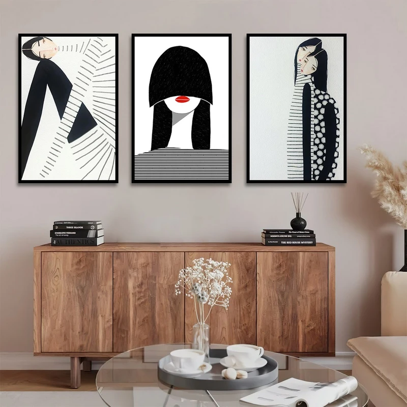 تابلو بکلیت طرح نقاشی دکوراتیو مدرن سبک کوبیسم مدل B-1413 مجموعه 3 عددی