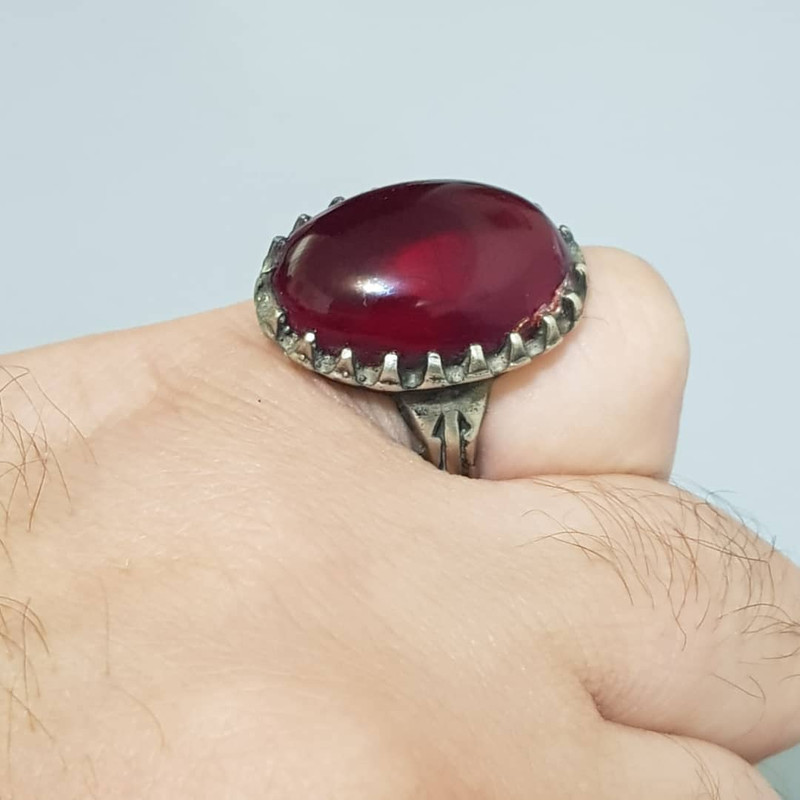 انگشتر نقره مردانه مدل عقیق لامعه المعیشه ALM2212220