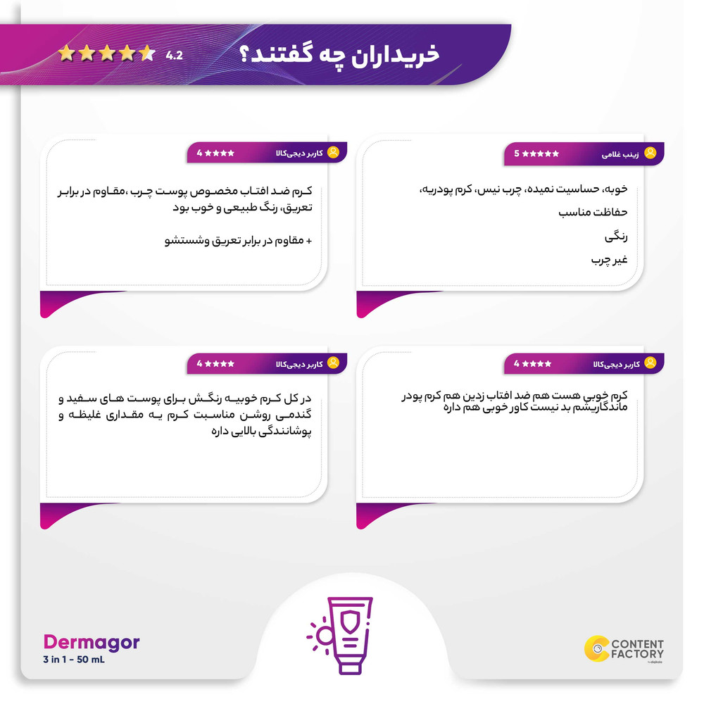 کرم ضد آفتاب رنگی درماگور SPF50 مدل 3 در 1 مناسب پوست های مختلط حجم 40 میلی لیتر