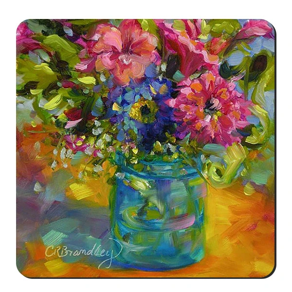  زیر لیوانی طرح نقاشی گل و گلدان کد nzl386