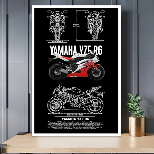 تابلو بکلیت طرح موتور یاماها YZF R6 مدل W-S10768 فریم سفید