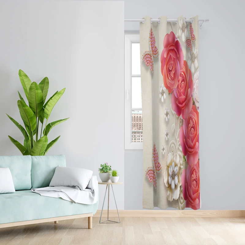 پرده طرح گل مدل مخمل پانچی کد 2693 z سایز 140x200 سانتی متر