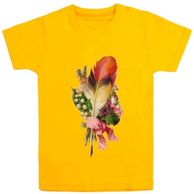 تی شرت آستین کوتاه دخترانه مدل پر D45 رنگ زرد