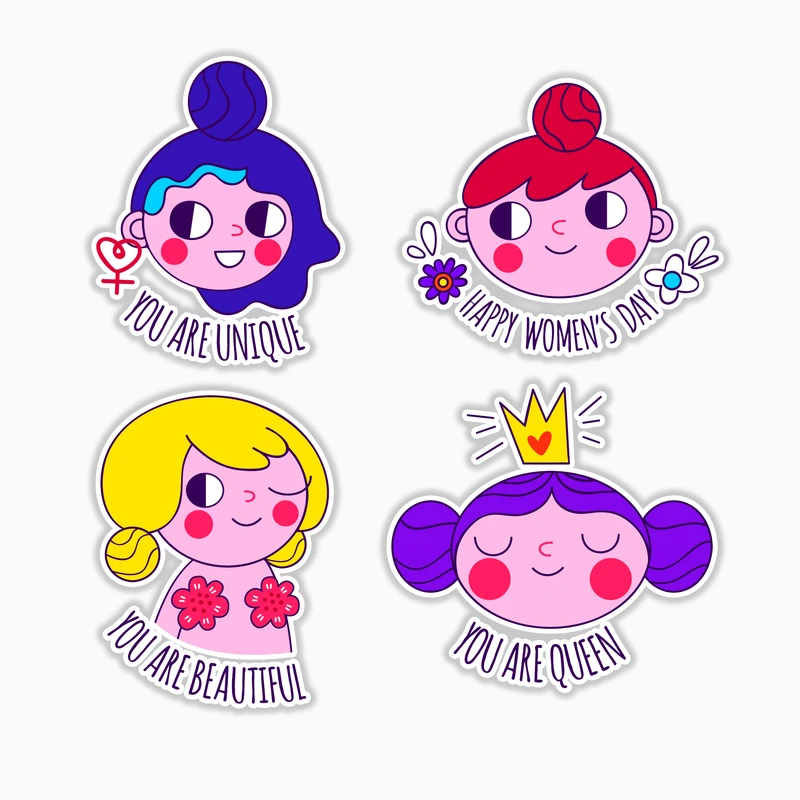 استیکر لپ تاپ و موبایل بووم طرح روز دختر کد MR77 مجموعه 4 عددی