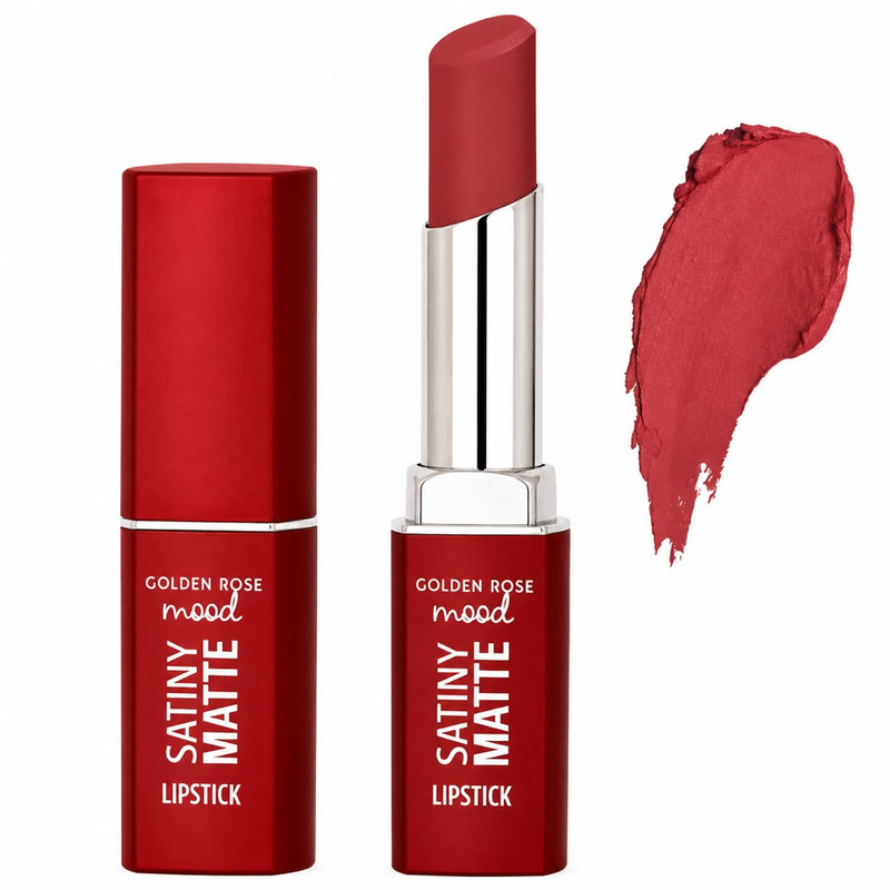 رژ لب جامد مات گلدن رس مدل Satiny Matte شماره 04 رنگ رز آجری