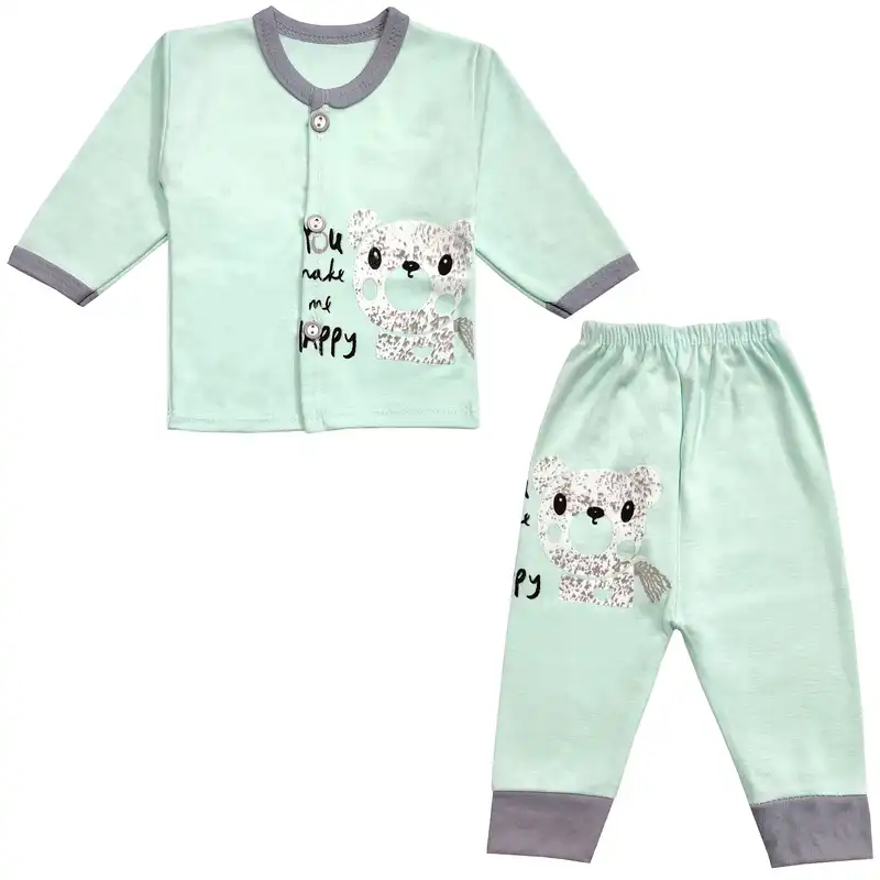 ست شومیز و شلوار نوزادی مدل خرس برفی کد 3700 رنگ سبز