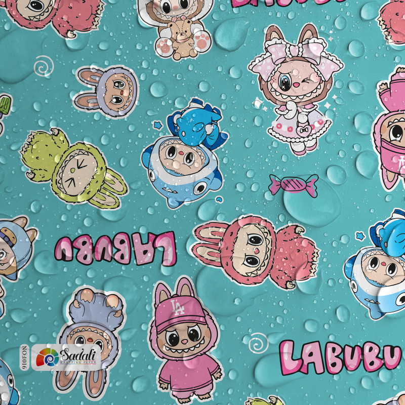 کاغذ کادو صدفی طرح لبوبو سایز 100*70 سانتی متر بسته 2 عددی