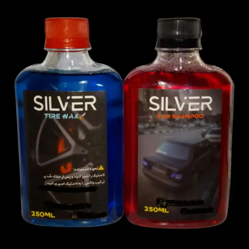 واکس لاستیک خودرو و شامپو بدنه نانو سیلور مدل m2 حجم 250 میلی لیتر بسته 2 عددی