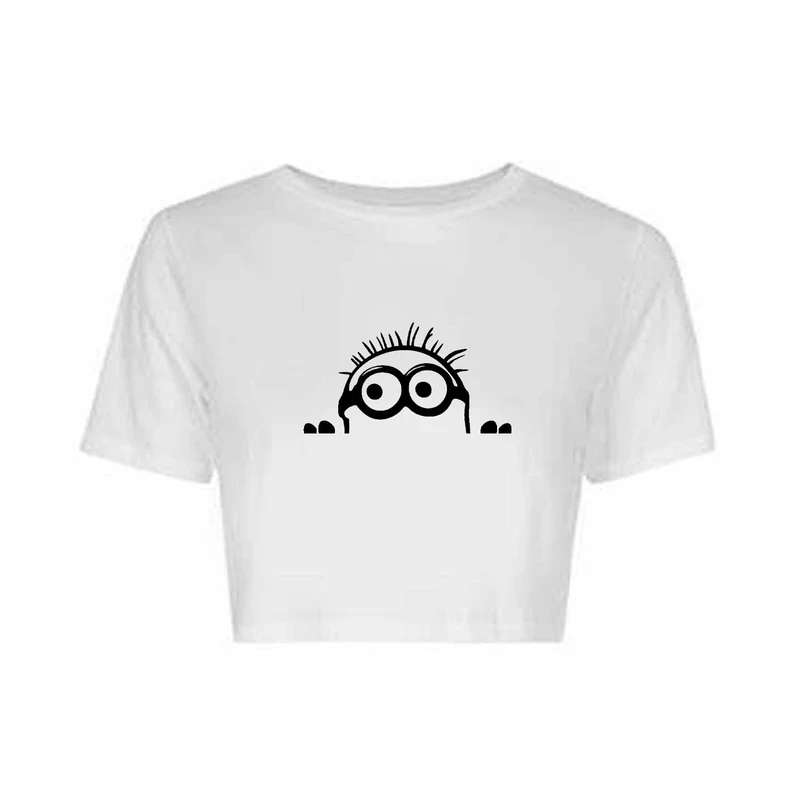 کراپ‌ تی‌شرت آستین کوتاه زنانه مدل C641 طرح مینیون