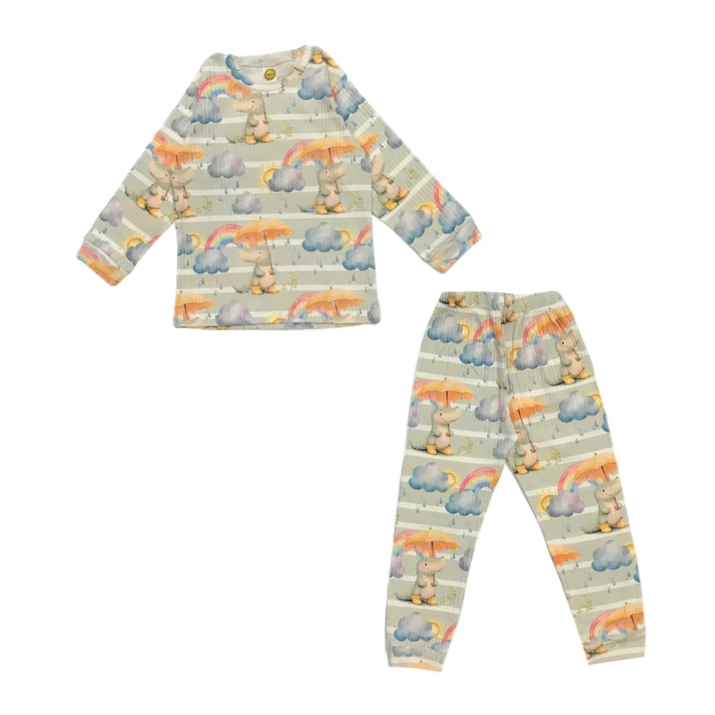 ست تی شرت آستین بلند و شلوار راحتی پسرانه مدل دایناسور چکمه پوش کد 74