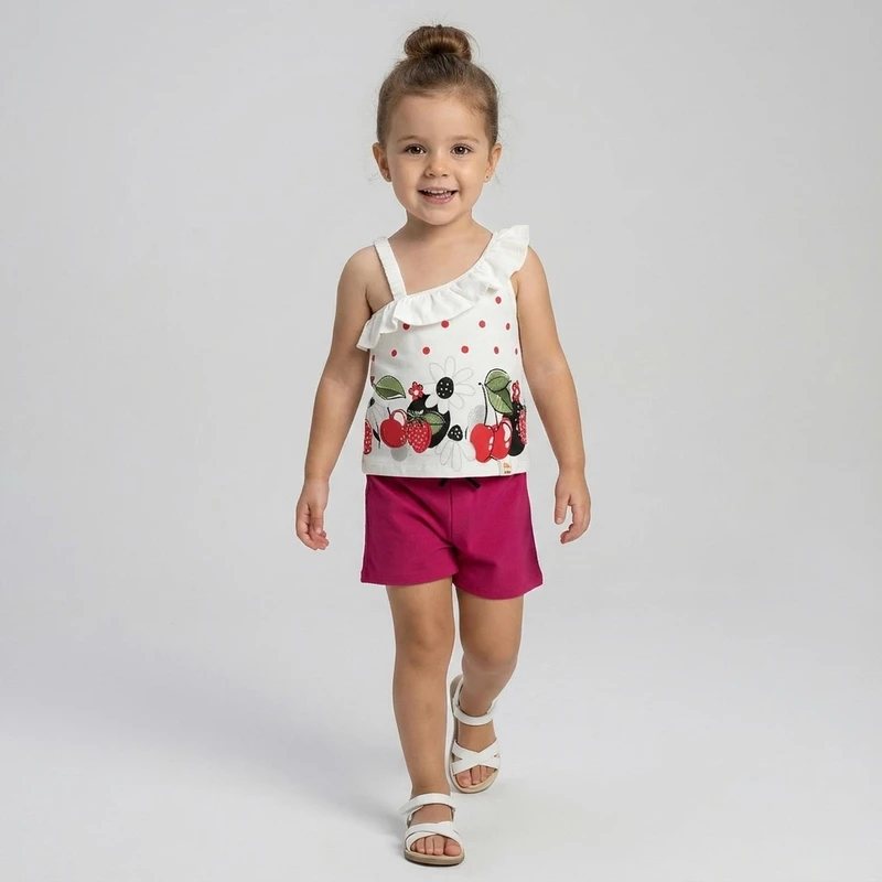 ست تاپ و شلوارک راحتی دخترانه وان بای وان مدل گلشید