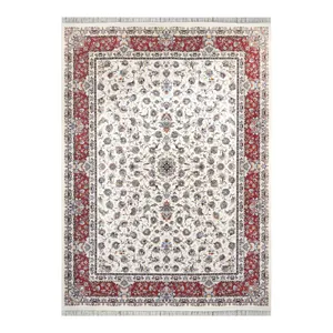 فرش ماشینی 1500 شانه فرش مشهد زمینه کرم حاشیه گلبهی مدل 815059