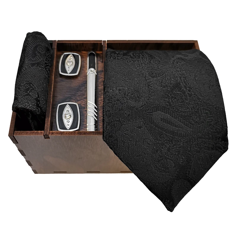 ست کراوات و دستمال جیب و دکمه سردست و گیره کراوات مردانه مدل 728