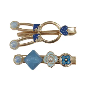 گیره مو زنانه مدل  مجلسی فلزی نگین دار مجموعه 2 عددی