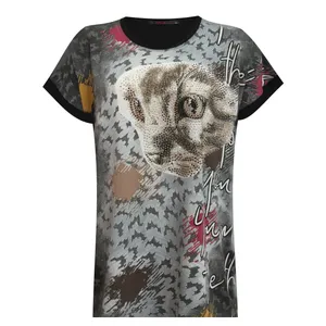 تی شرت آستین کوتاه زنانه مدل نخی ویسکوز نگینی کد tm-2081 رنگ مشکی