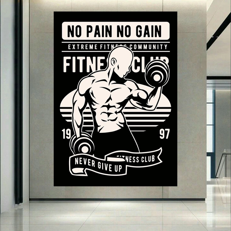 پوستر پارچه ای طرح مخمل انگیزشی بدن سازی مدل no pain no gain کد PD130917