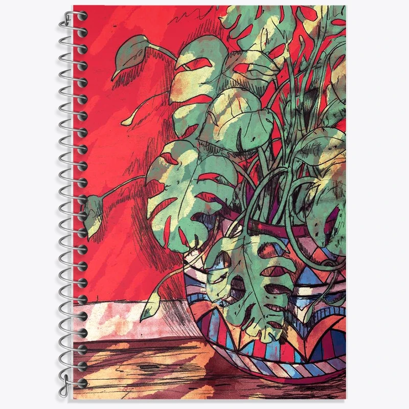 دفتر لغت 50 برگ خندالو طرح گلدان برگ انجیری کد F2829