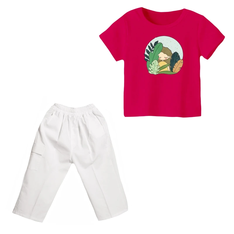 ست تی شرت و شلوارک دخترانه مدل دخترک کد 13