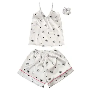 لباس خواب زنانه مدل ساتن ابریشم به همراه کش مو